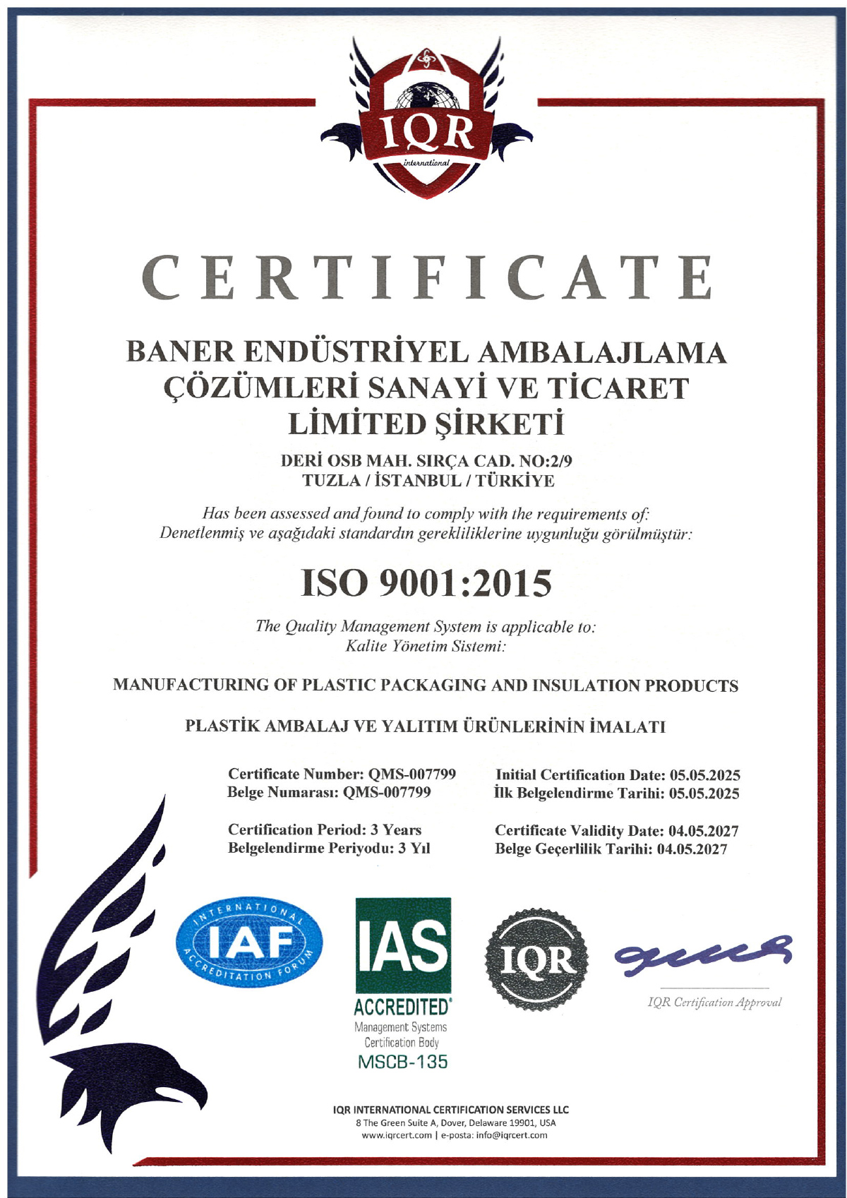 ISO 9001:2015 certificate